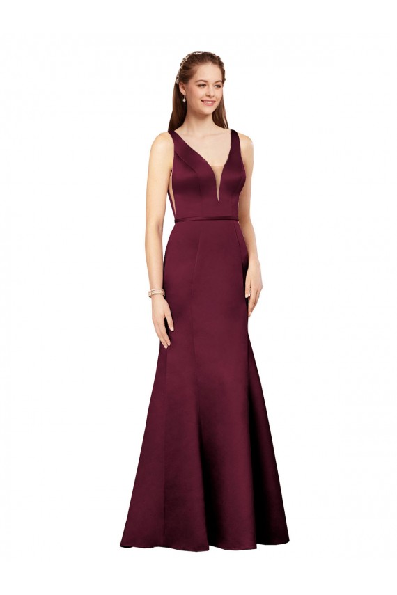 V-Back Burgundy Sheath V-Neck Long Formal Evening Dress Canada Online
