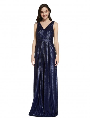 V-Back Dark Navy Sheath V-Neck Long Formal Evening Dress Canada Online