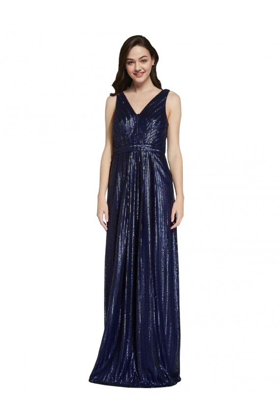 V-Back Dark Navy Sheath V-Neck Long Formal Evening Dress Canada Online