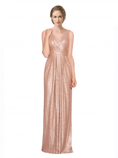 Rose Gold Sheath V-Neck Long Evening Dress Canada Online