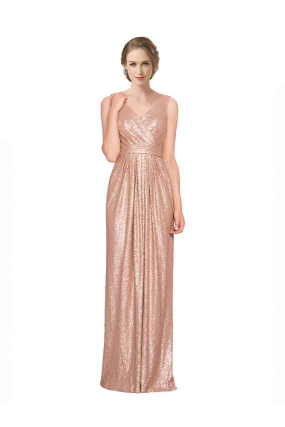 Rose Gold Sheath V-Neck Long Evening Dress Canada Online