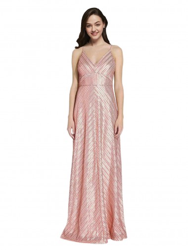 Low Back Rose Gold Sheath V-Neck Long Formal Evening Dress Canada Online
