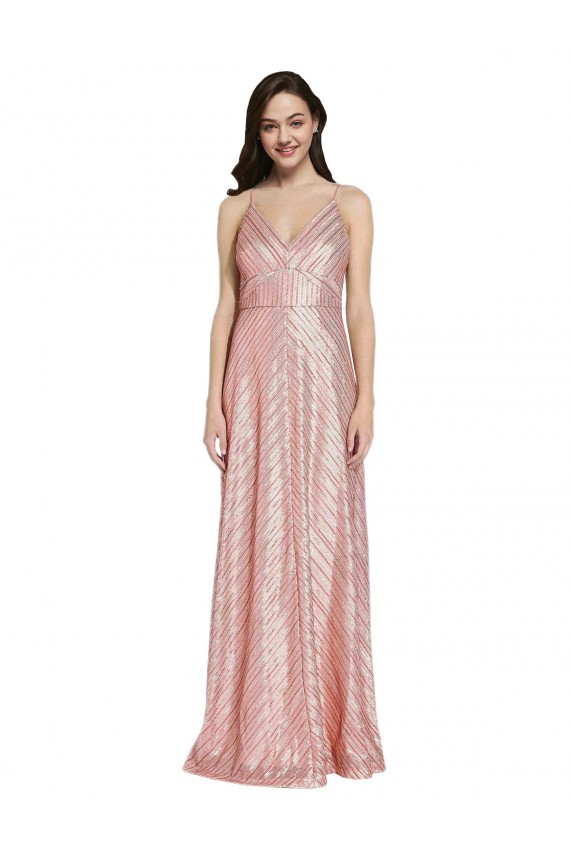 Low Back Rose Gold Sheath V-Neck Long Formal Evening Dress Canada Online