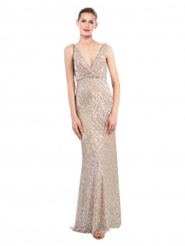 V-Back Silver Sheath V-Neck Long Formal Evening Dress Canada Online