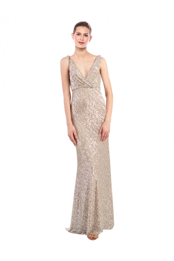 V-Back Silver Sheath V-Neck Long Formal Evening Dress Canada Online