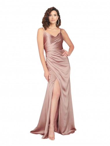 V-Back Dusty Pink Sheath V-Neck Long Black Tie Evening Dress Canada Online