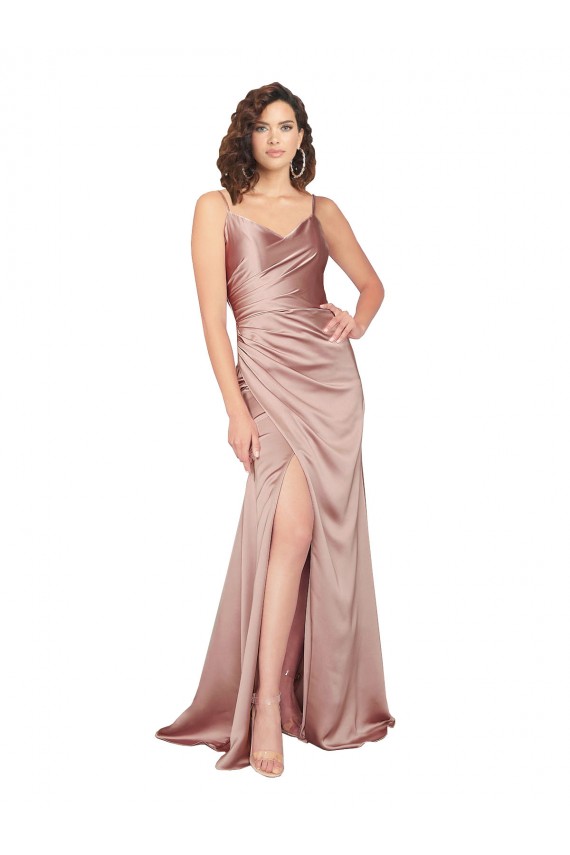 V-Back Dusty Pink Sheath V-Neck Long Black Tie Evening Dress Canada Online