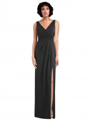 V-Back Black Sheath V-Neck Long Formal Evening Dress Canada Online