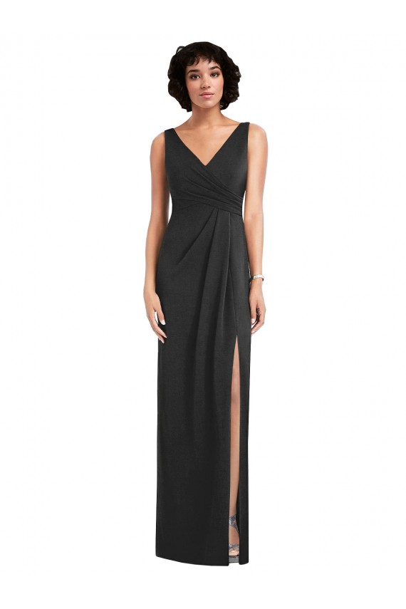 V-Back Black Sheath V-Neck Long Formal Evening Dress Canada Online