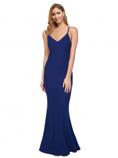 Open Back Royal Blue Sheath V-Neck Long Formal Dress Canada Online
