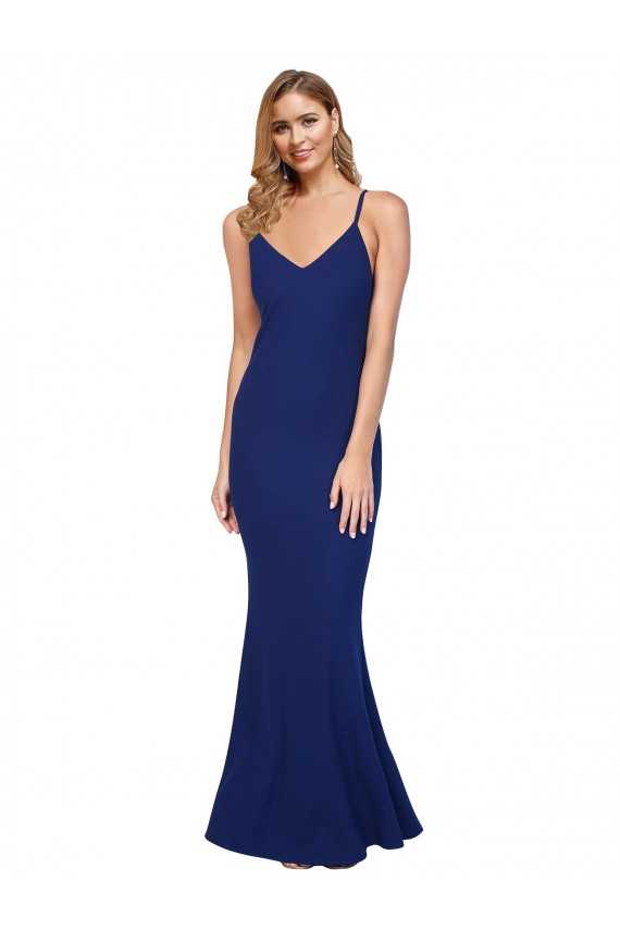 Open Back Royal Blue Sheath V-Neck Long Formal Dress Canada Online