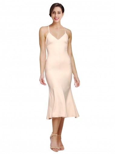Open Back Nude Sheath V-Neck Midi Length Evening Dress Canada Online