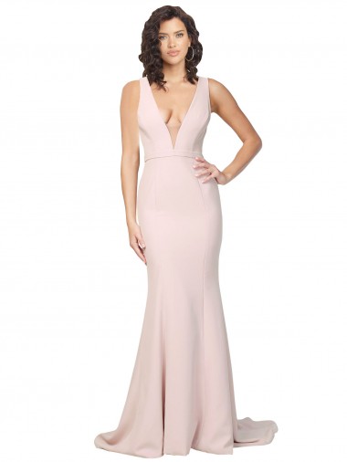 V-Back Pink Sheath V-Neck Sweep Train Black Tie Evening Dress Canada Online