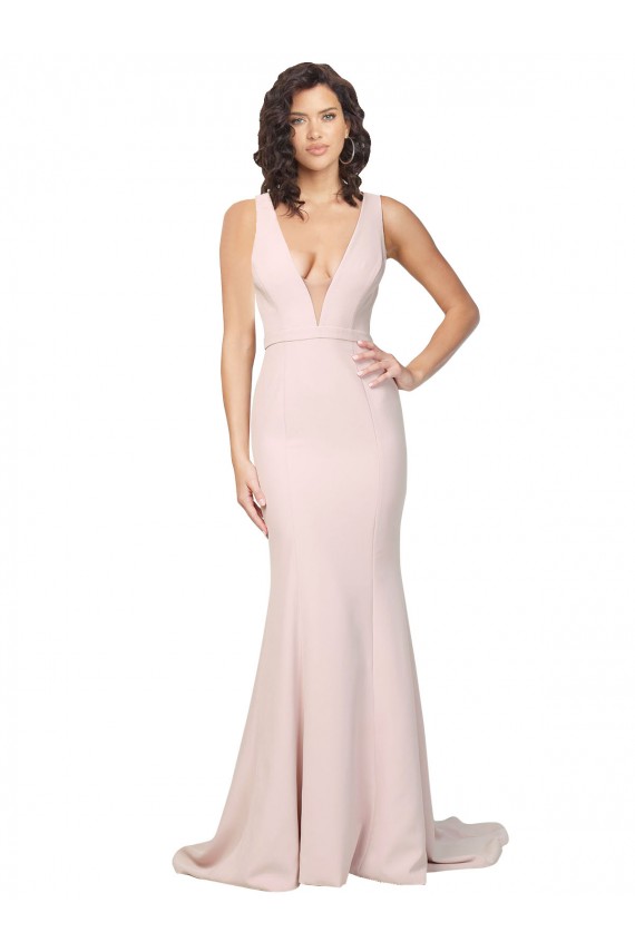 V-Back Pink Sheath V-Neck Sweep Train Black Tie Evening Dress Canada Online