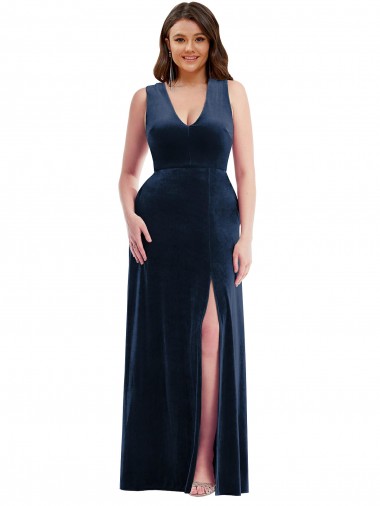 Dark Navy Sheath V-Neck Long Plus Size Formal Evening Dress Canada Online