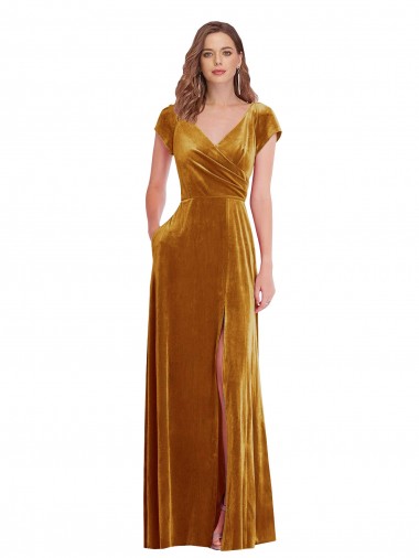 Gold Sheath V-Neck Long Formal Evening Dress Canada Online