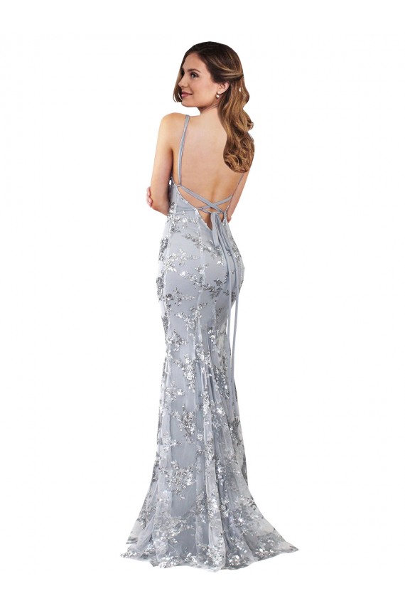 Open Back Silver Mermaid High Neck Long Formal Evening Dress Canada Online