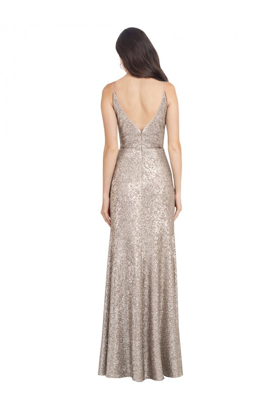V-Back Silver Sheath High Neck Long Formal Evening Dress Canada Online
