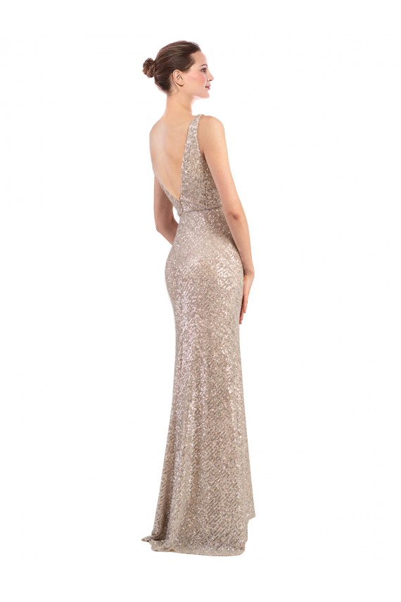 V-Back Silver Sheath V-Neck Long Formal Evening Dress Canada Online