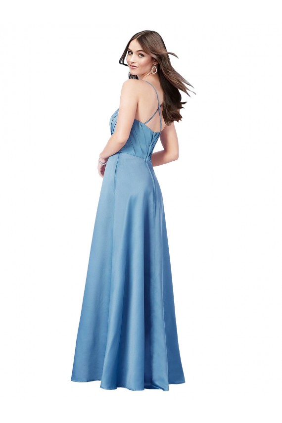 Open Back Sky Blue Sheath Square Neck Long Formal Evening Dress Canada Online