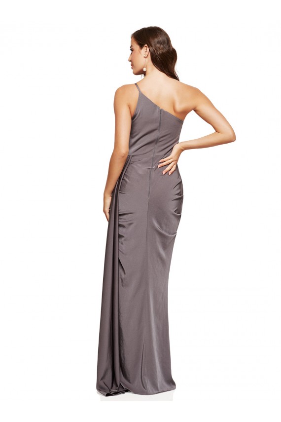 Slate Grey A-Line One Shoulder Long Formal Evening Dress Canada Online