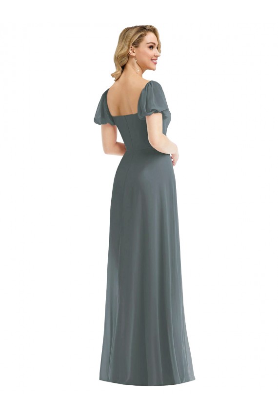 Slate Grey A-Line Square Neck Long Semi Formal Evening Dress Canada Online