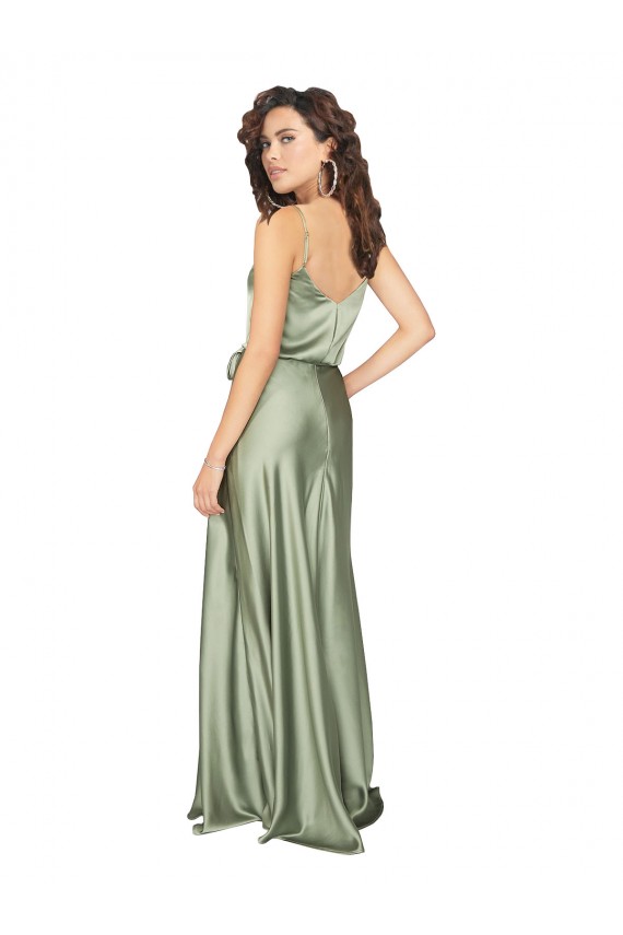 V-Back Smoke Green A-Line V-Neck Long Formal Evening Dress Canada Online