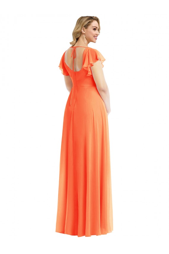 Open Back Tangerine Tango A-Line Square Neck Long Semi Formal Evening Dress Canada Online