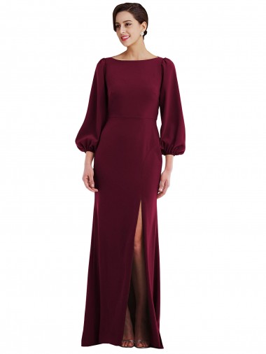 Open Back Burgundy Gold Trumpet Bateau Neck Long Formal Evening Dress Canada Online