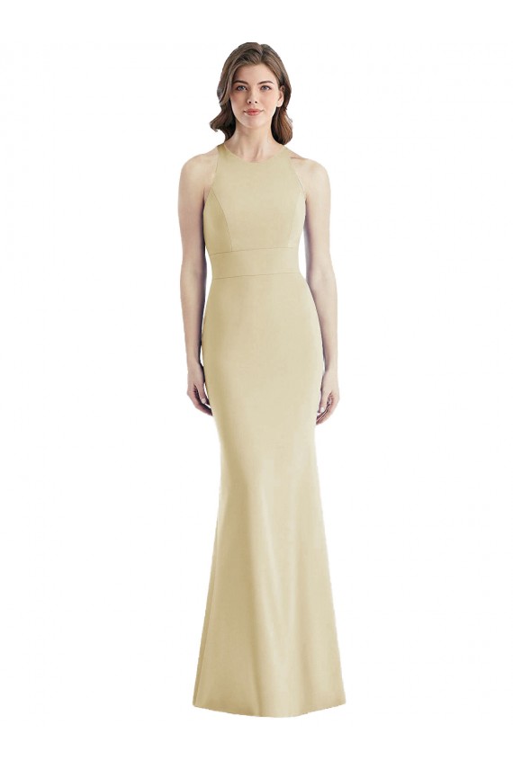 Open Back Champagne Trumpet Bateau Neck Long Semi Formal Evening Dress Canada Online