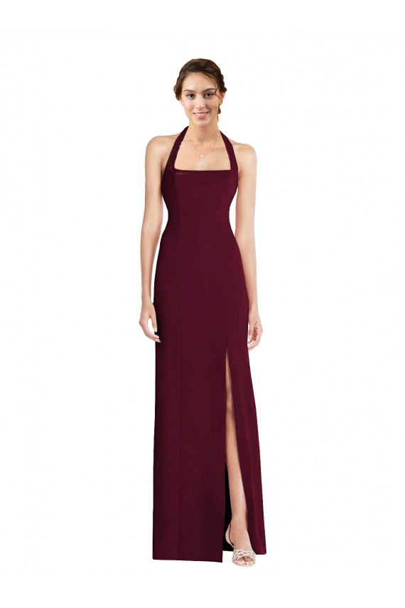 Open Back Burgundy Gold Trumpet Halter Neck Long Semi Formal Evening Dress Canada Online