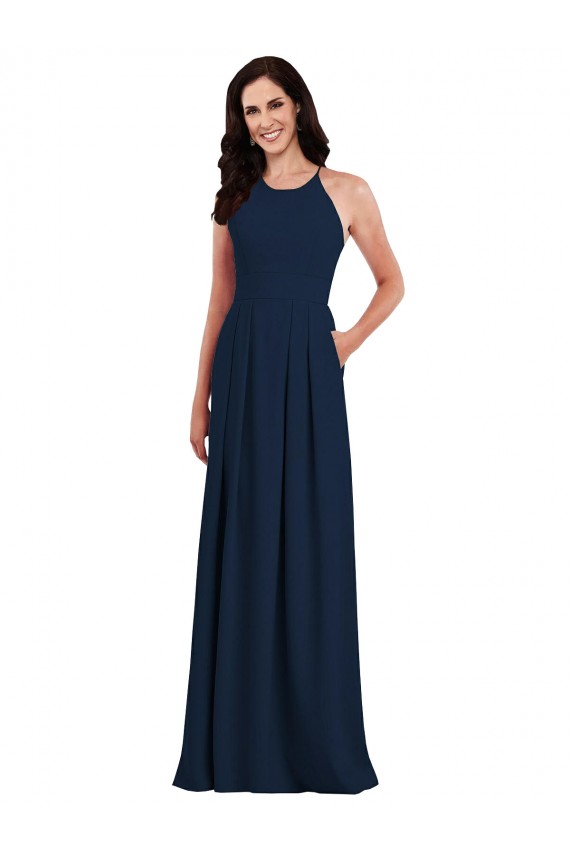 Open Back Dark Navy Trumpet Halter Neck Long Semi Formal Evening Dress Canada Online
