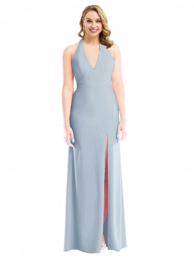 Open Back Light Sky Blue Trumpet Halter Neck Long Evening Dress Canada Online