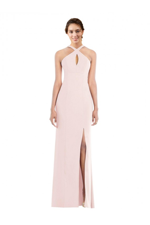 Low Back Pink Trumpet Halter Neck Long Formal Evening Dress Canada Online