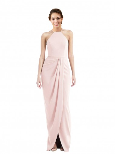 Pink Trumpet Halter Neck Long Semi Formal Evening Dress Canada Online