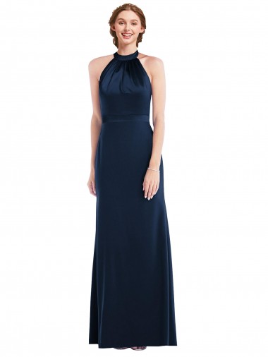 Open Back Dark Navy Trumpet High Neck Long Semi Formal Evening Dress Canada Online