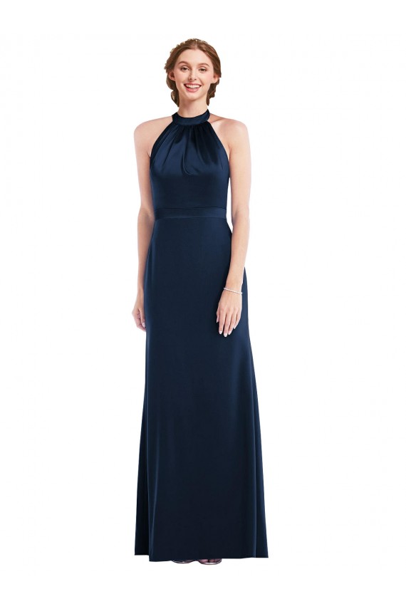 Open Back Dark Navy Trumpet High Neck Long Semi Formal Evening Dress Canada Online
