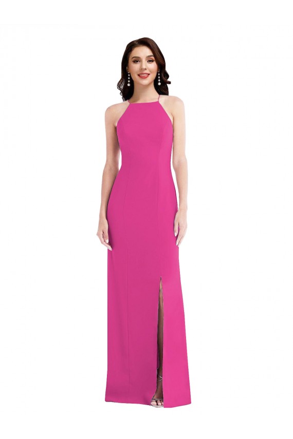 Open Back Fuchsia Trumpet High Neck Long Formal Evening Dress Canada Online