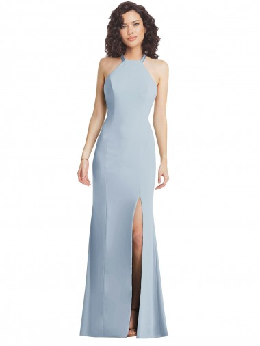 Open Back Light Sky Blue Trumpet High Neck Long Formal Evening Dress Canada Online