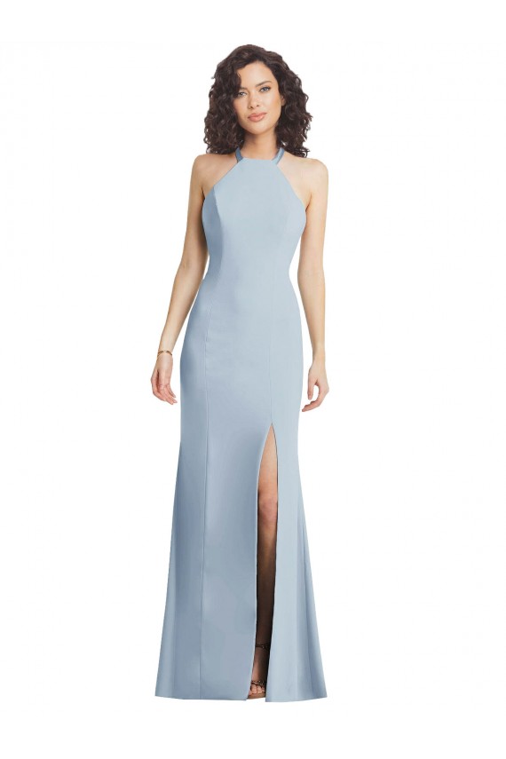 Open Back Light Sky Blue Trumpet High Neck Long Formal Evening Dress Canada Online