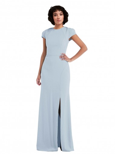 Keyhole Back Light Sky Blue Trumpet Jewel Neck Long Semi Formal Evening Dress Canada Online
