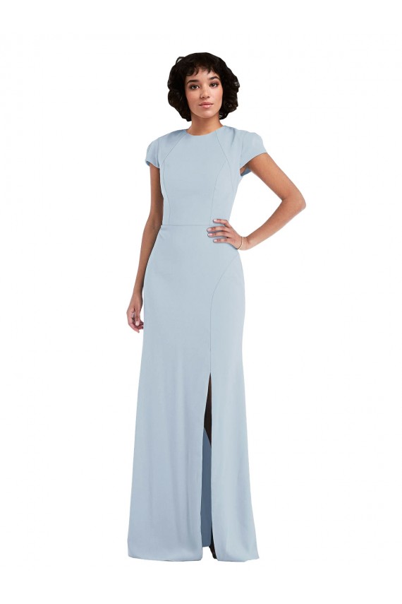 Keyhole Back Light Sky Blue Trumpet Jewel Neck Long Semi Formal Evening Dress Canada Online