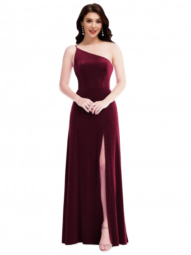 Burgundy Trumpet One Shoulder Long Black Tie Evening Dress Canada Online