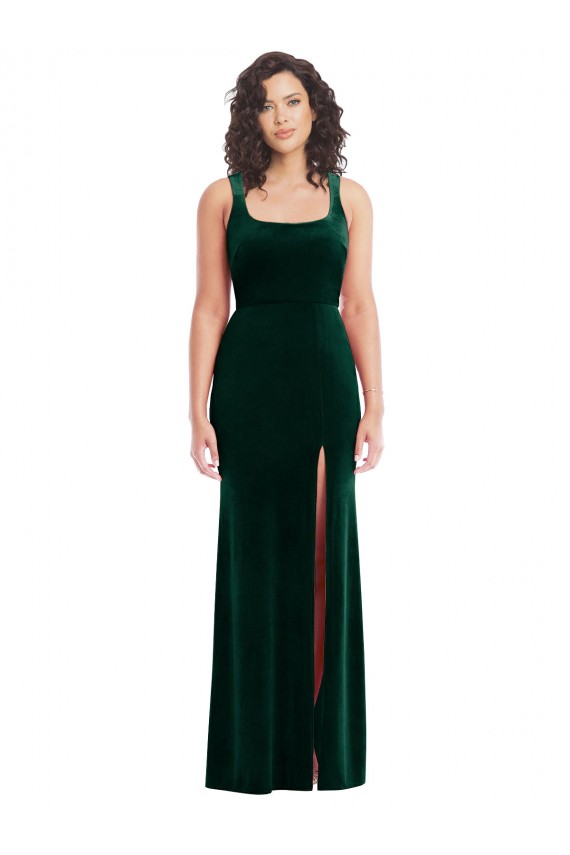 Dark Green Trumpet Square Neck Long Semi Formal Evening Dress Canada Online