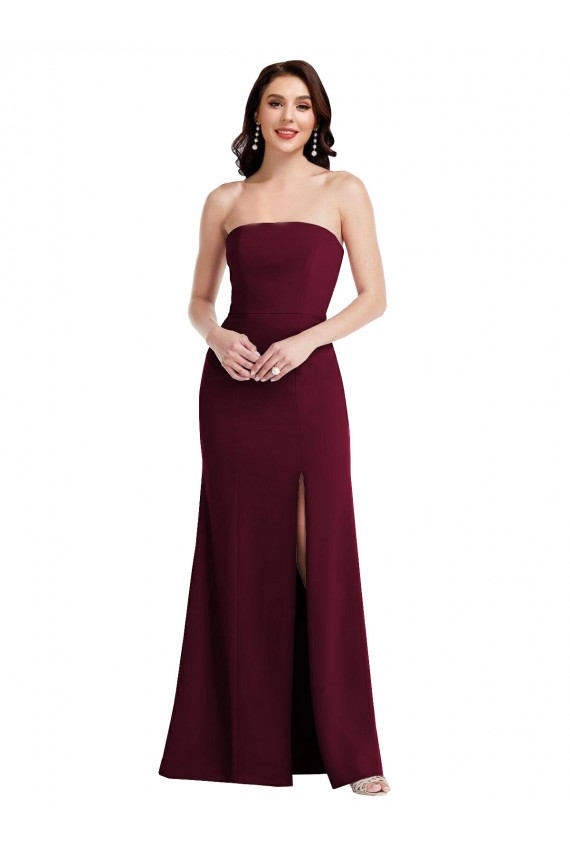 Burgundy Gold Trumpet Strapless Long Semi Formal Evening Dress Canada Online