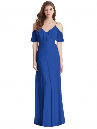 V-Back Royal Blue Trumpet V-Neck Long Semi Formal Evening Dress Canada Online