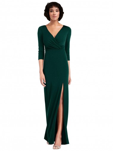 V-Back Dark Green Trumpet V-Neck Long Sleeves Long Formal Evening Dress Canada Online