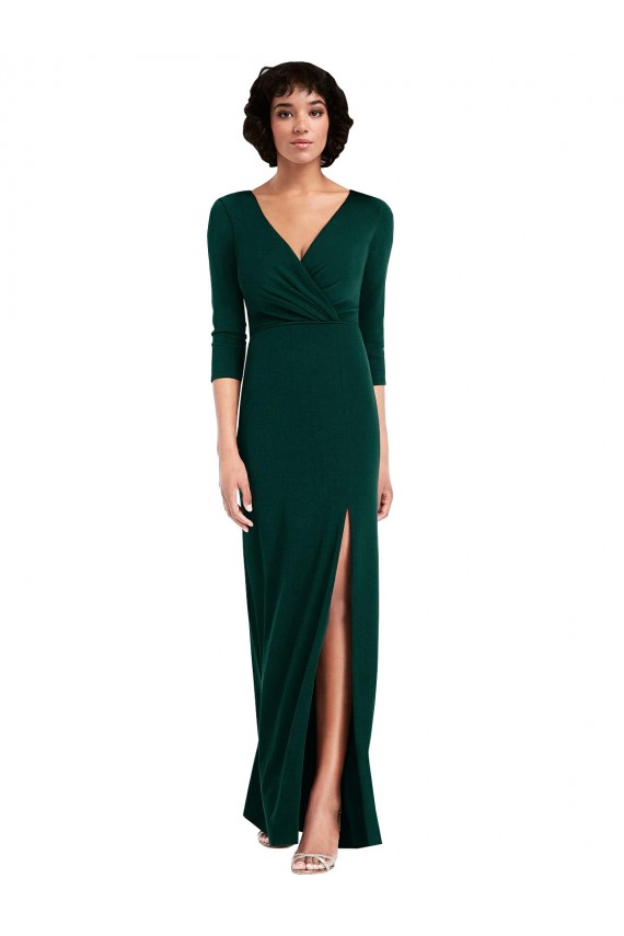 V-Back Dark Green Trumpet V-Neck Long Sleeves Long Formal Evening Dress Canada Online