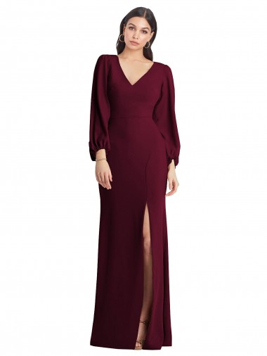Burgundy Gold Trumpet V-Neck Long Semi Formal Evening Dress Canada Online