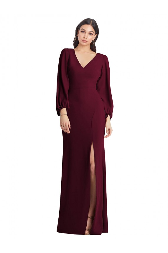 Burgundy Gold Trumpet V-Neck Long Semi Formal Evening Dress Canada Online